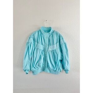 Vintage Abraxas Quilted Jacket 80s Turquoise Dolman Sleeve Bomber Oversized